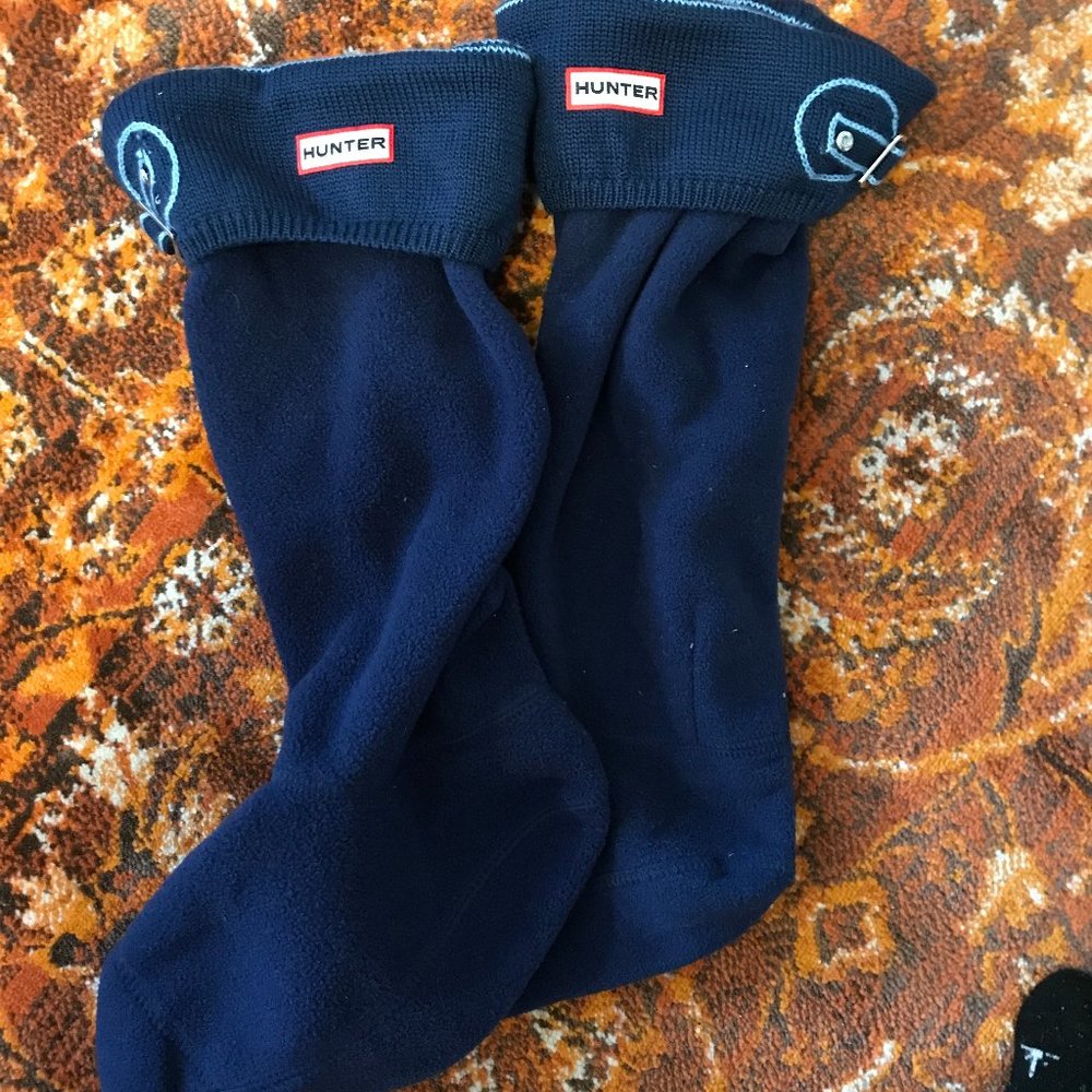 Hunter Boot Socks Blue with Knit Top and Buckle ML